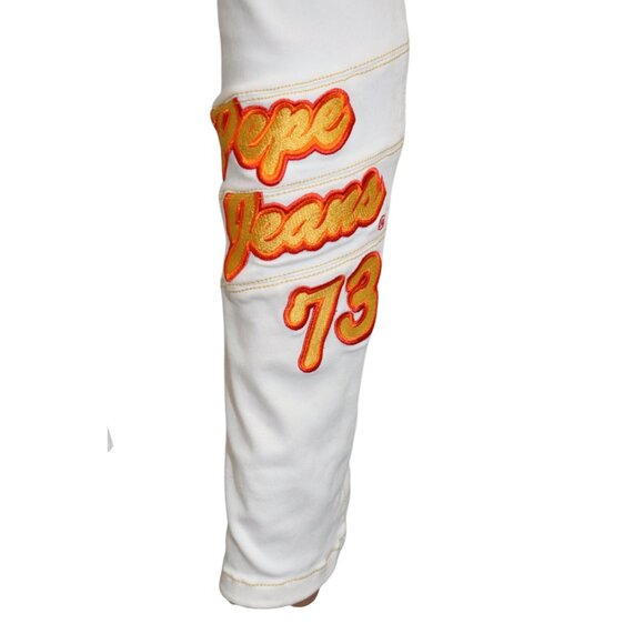 Vintage Y2K Mid Rise Pepe Jeans 73 White Skinny Pants Retro Patch Size 27 - Picture 7 of 9